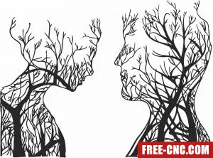 Tree couple face shape - Download free dxf for cnc plasma cutting
