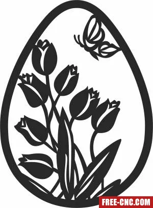 Easter egg decorating with butterfly and flowers - Free dxf for laser cutting and plasma