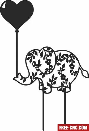 Heart love elephant cake topper - Free dxf files ready to cut