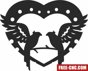 Birds heart wall decor valentines - Download free dxf for cnc plasma cutting