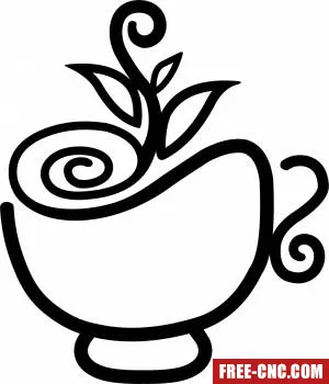 Floral coffe cup art - Free dxf for laser cutting and plasma