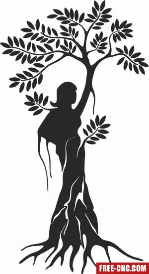 Beautiful women tree wall decor - Free dxf download