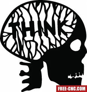 Skull with think word - free dxf download