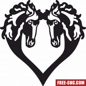 Heart horse heads design - Free dxf for laser cutting and plasma