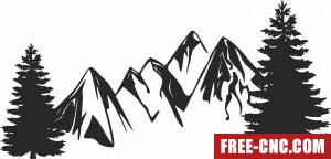 Mountain trees scene - Free dxf for laser cutting and plasma