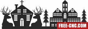Christmas house deer clipart - Free dxf for laser cutting and plasma