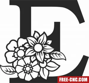 Monogram letter e with flowers - Free dxf download
