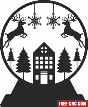 Deer globe merry christmas - Free dxf for laser cutting and plasma